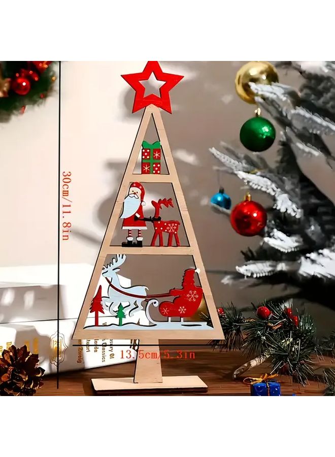 Snowman Wooden Christmas Desktop Ornament 3D Santa Claus Reindeer Holiday Home Decor - Image 2